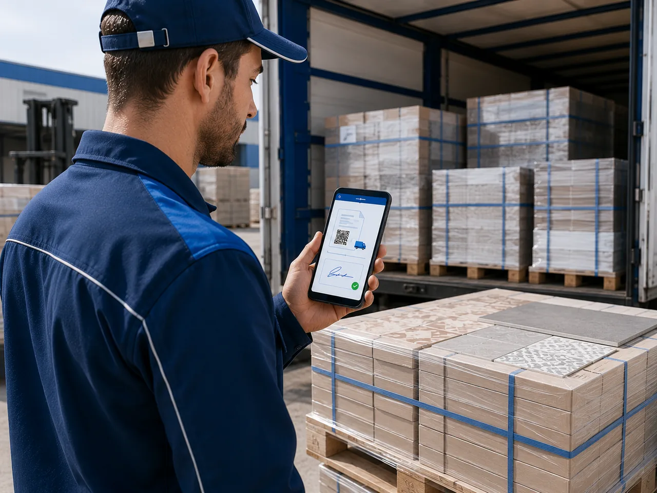Palés de cerámica con carta de porte digital y QR