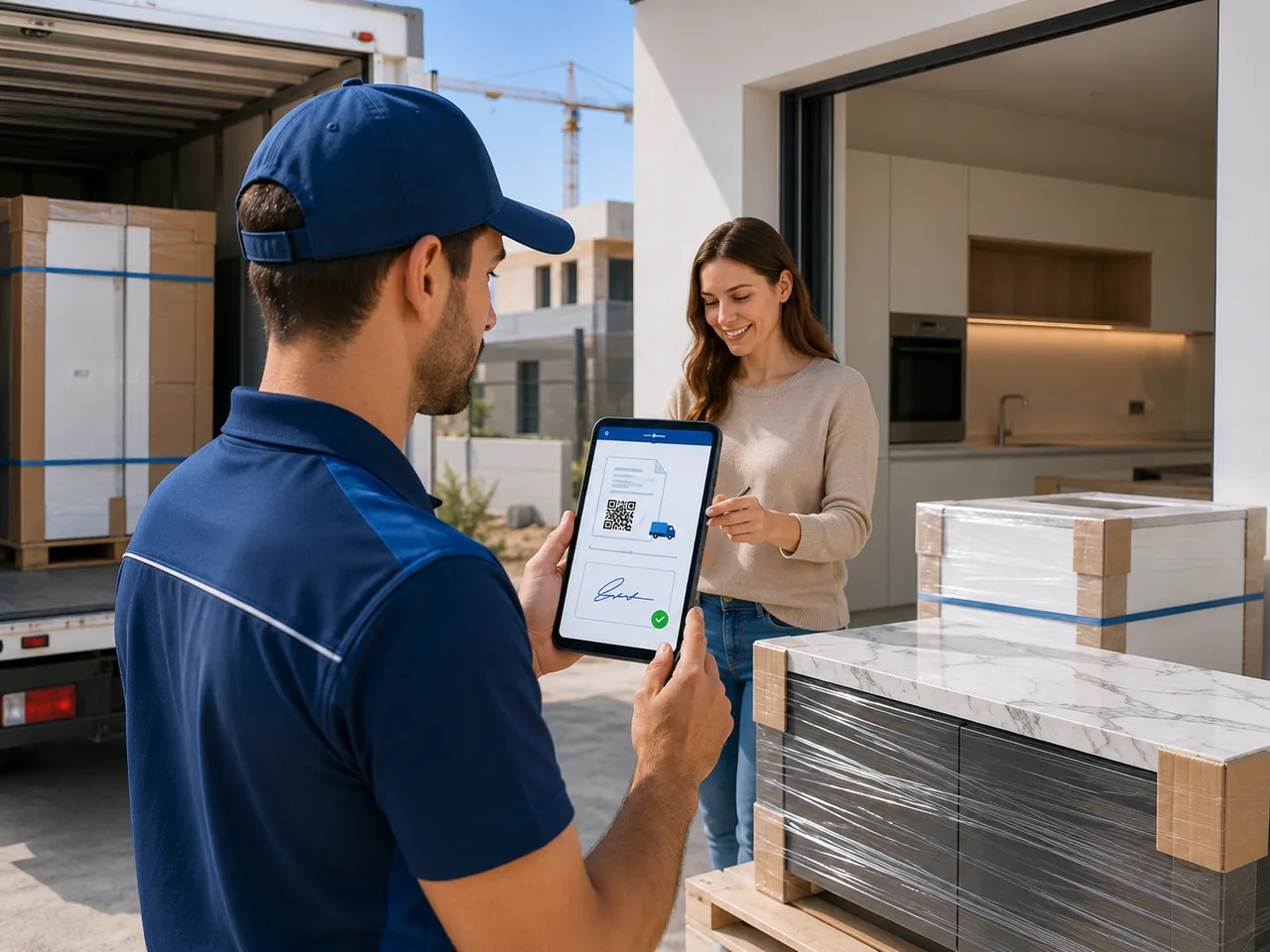 Entrega de módulos de cocina con carta de porte digital