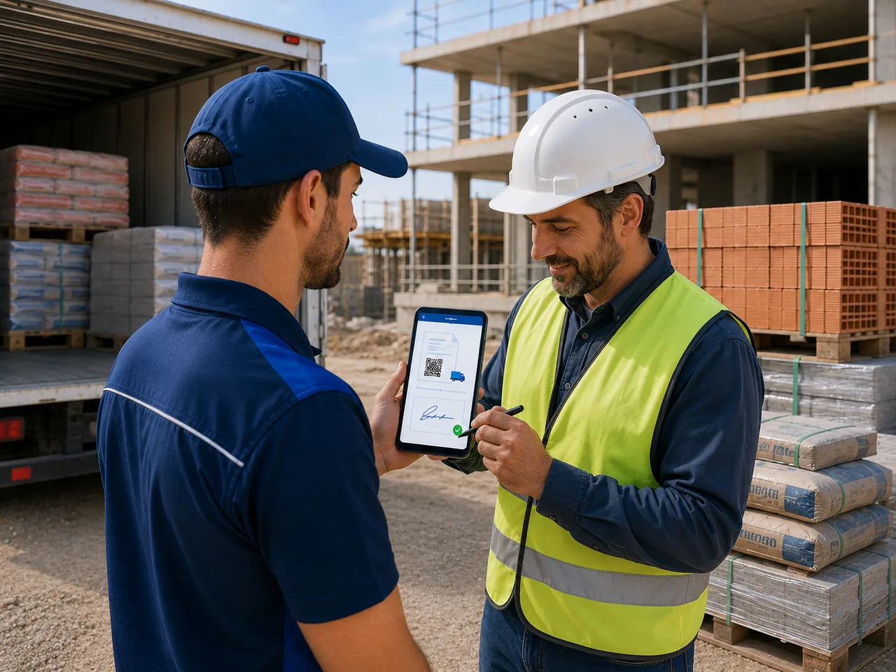 Entrega de material de construcción a pie de obra