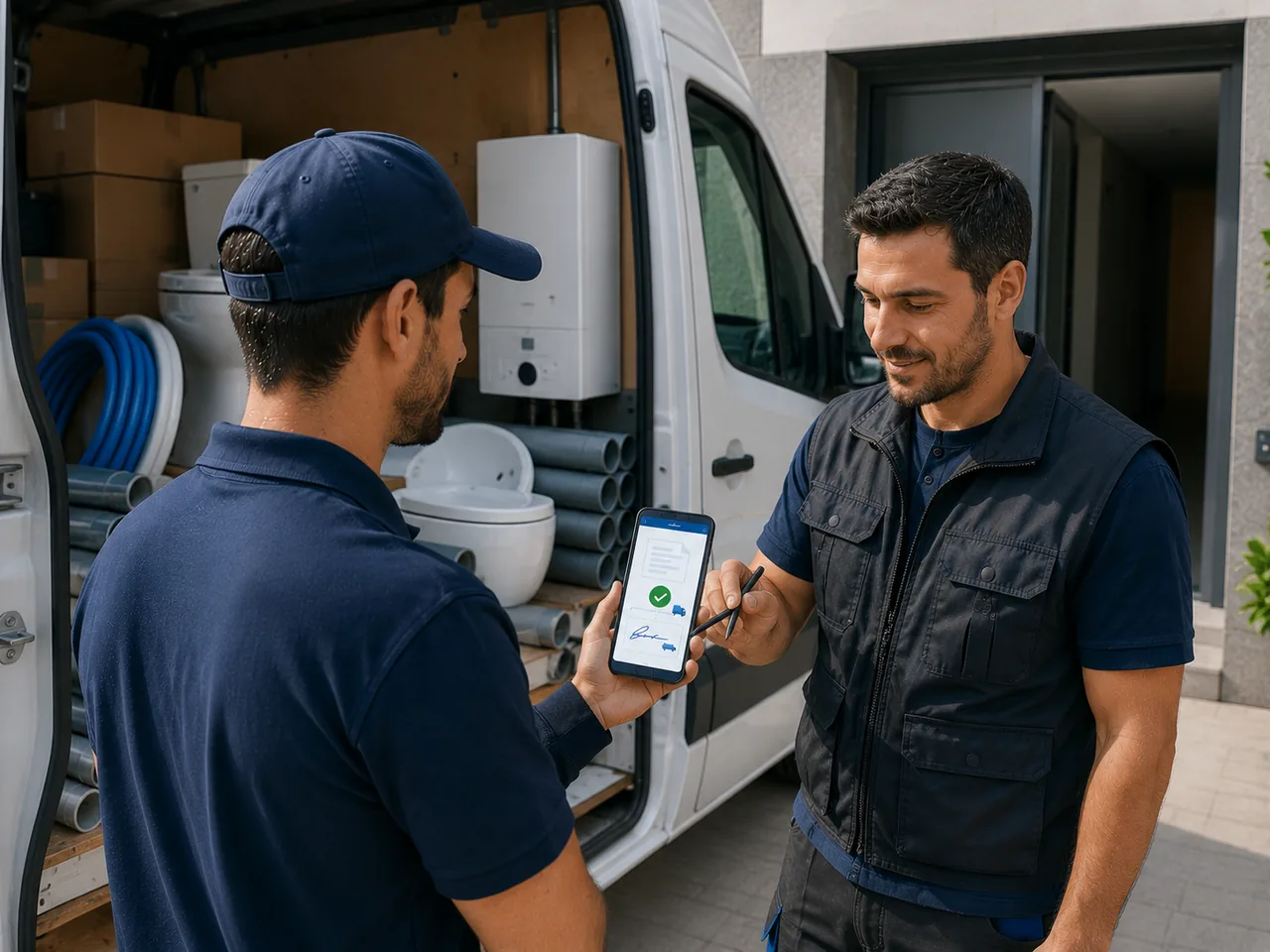 Entrega de material de fontanería a un instalador con firma digital