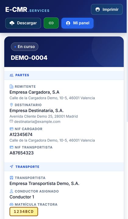 Visor del DeCA en un móvil tras escanear el QR