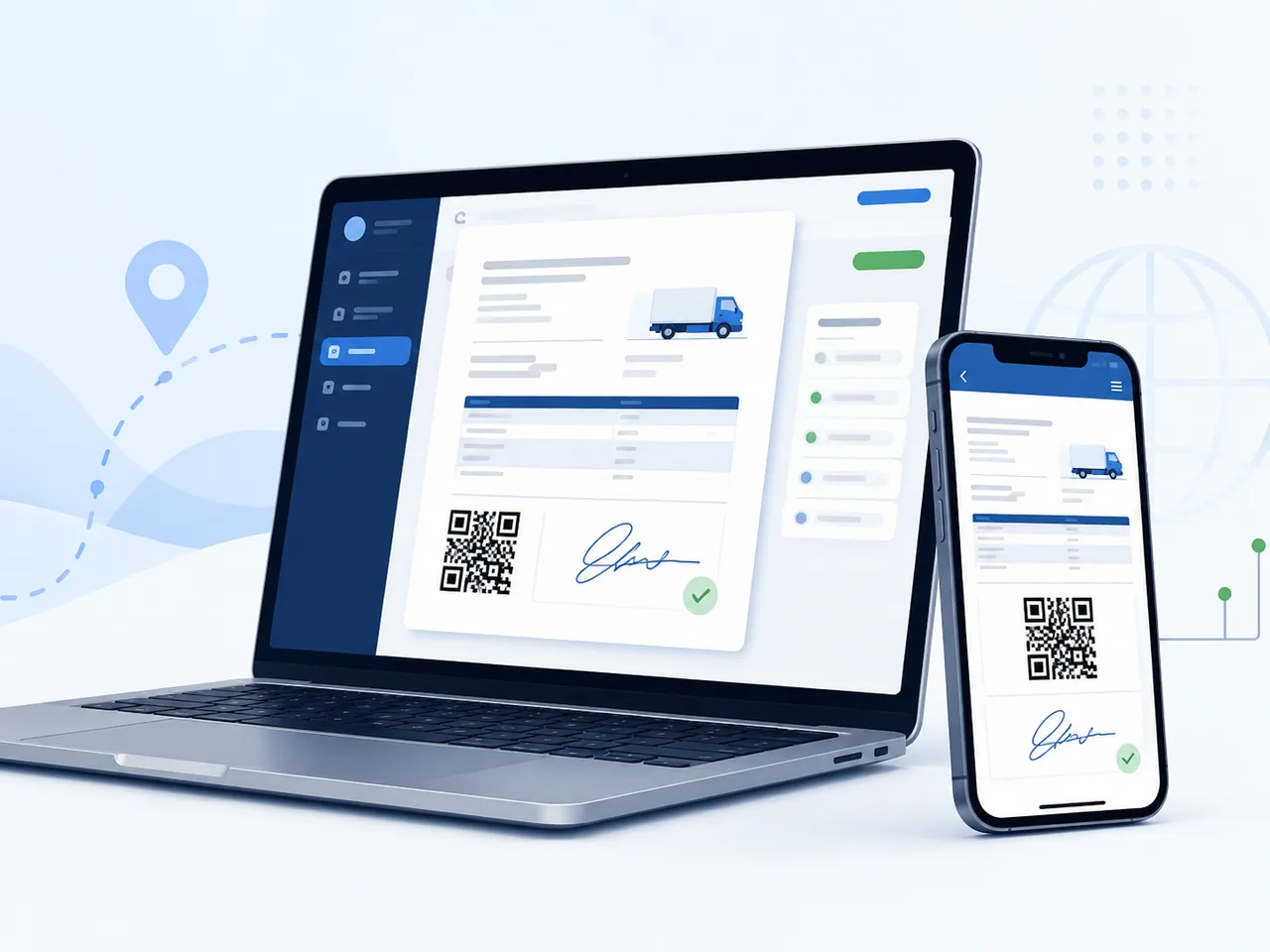 Plataforma E-CMR.services en portátil y móvil con una carta de porte digital